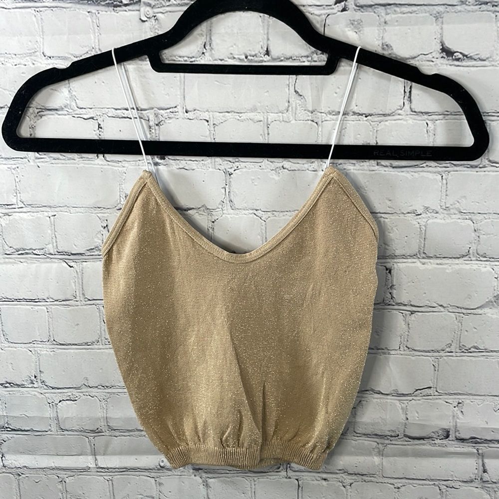 👚 Free People Skinny Strap Seamless Brami Crop Top - Gold Sparkly - Size XS/S